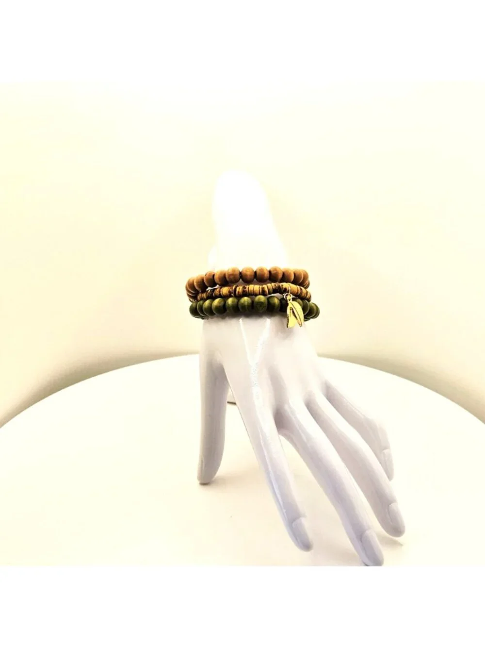Boho Wood Bracelet Stack, Leaf Charm Bracelet Set, Earthy Beaded Bracelet